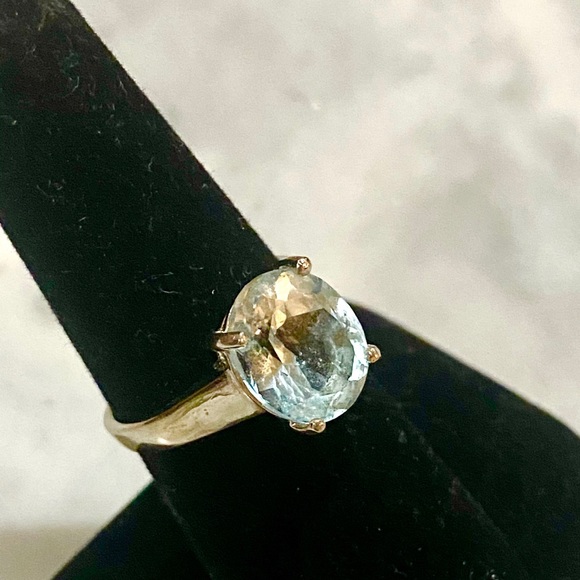 Man Made Aquamarine Silver Setting Cocktail Ring - Picture 6 of 9